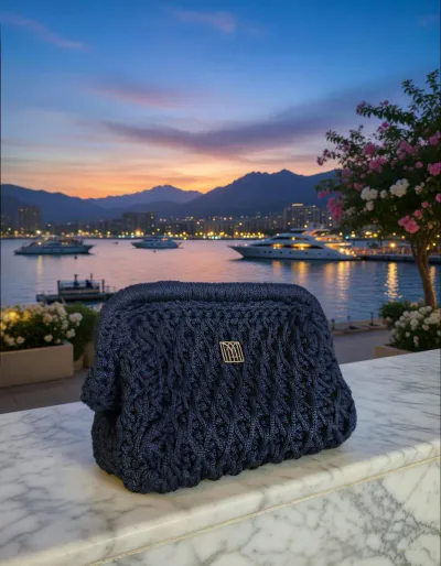 NAVY CROCHET HANDBAG