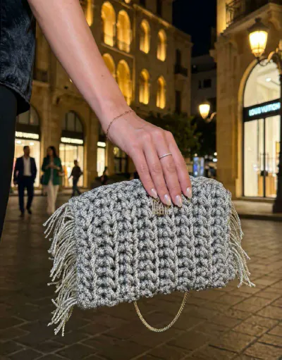 SILVER CROCHET HANDBAG