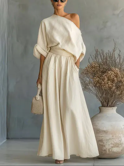 High-Waist Half Skirt Long Dress Two-Piece xl