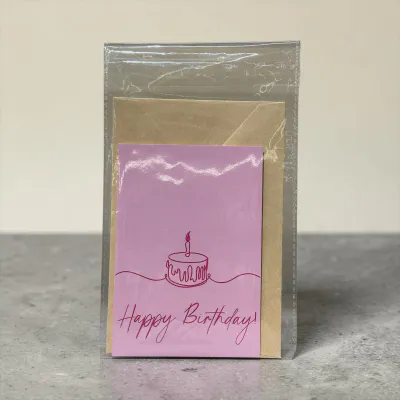 HBD CAKE CARD AND ENVELOPE  LIGHT PINK