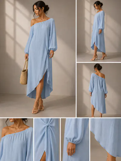 One-Shoulder Dress xl blue