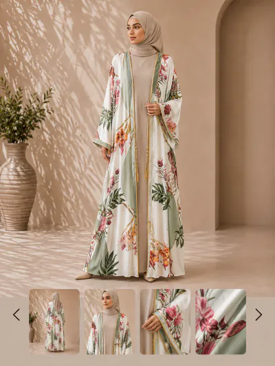 WHITE FLORAL BISHT ABAYA