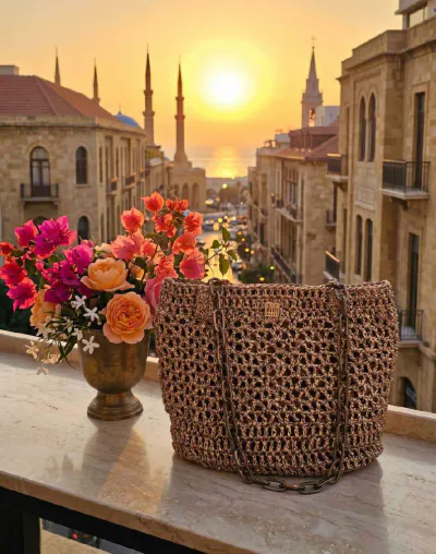 GOLDEN BROWN CROCHET TOTEBAG